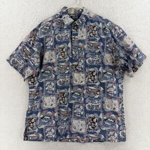 ONO & Company Shirt Mens XL Blue Hawaiian Tropical Print Short Sleeve Button Up